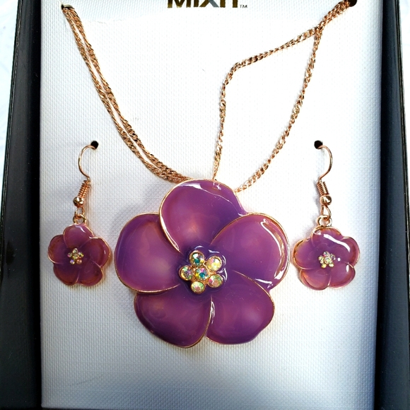Mixit Jewelry - BNWT Mixit Purple Flower Necklace Earring 2-pc. Jewelry Set